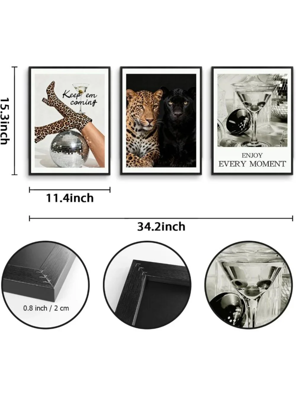 Trendy Leopard Canvas Wall Art Set of 3 - Framed Cheetah Print Decor for Home
